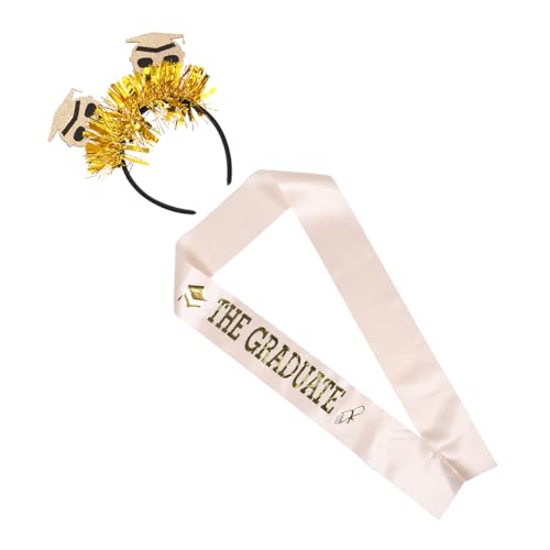 minkissy 2stücke Abschluss-stirnband Und Schärpe-set Satin-abschlussschärpe Schwarze Satinschärpe Für Abschlussfeiern Doktorhut-verkleidungszubehör Abschlussparty-dekorationen von minkissy