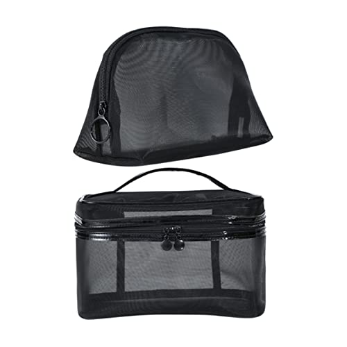 minkissy 2stücke Große Kapazität Tragbare Netz-waschtaschen Für Damen Multifunktionale Kosmetiktaschen Für Reisen Toilettenartikel Und Make-up-aufbewahrung Schwarz von minkissy