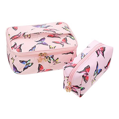 minkissy 2stücke Großes Kosmetik Weichem Reißverschluss Tragbare Make-up-Tasche Für Damen Aufbewahrung Von Kosmetik Schmuck Und Reiseaccessoires von minkissy