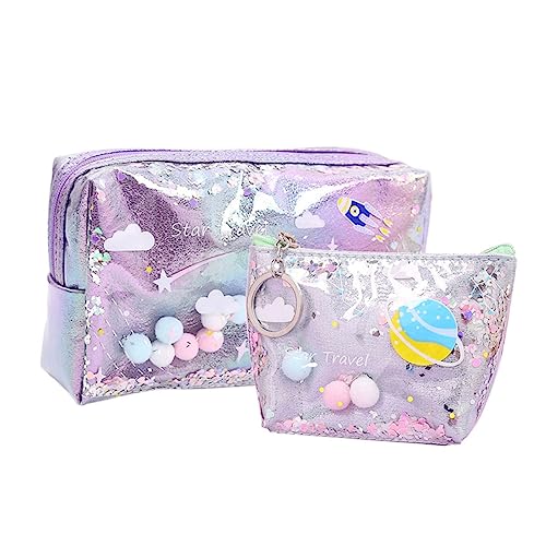 minkissy 2stücke Teiliges Set Quicksand Kosmetiktasche wasserdichte Tragbare Make-up Und Toilettentasche Für Damen Und Mädchen Groß Klein Für Reisen Und Freizeit von minkissy