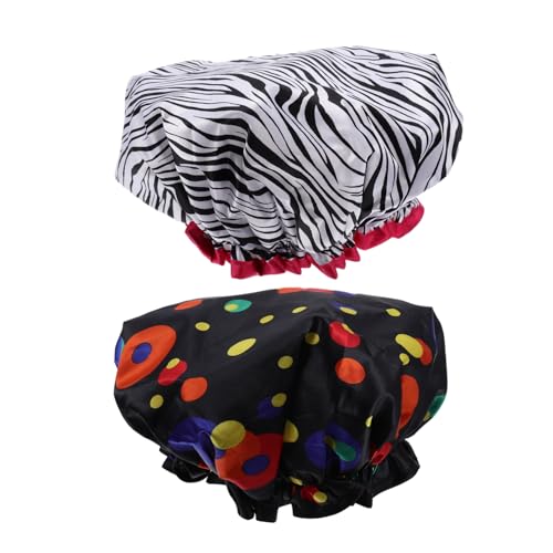 minkissy 2stücke Wasserdichte Duschhauben Für Damen Elastische Satin-badekappen Für Lange Zebra Und Punktemuster Mit Elastischem Band Für Sicheren von minkissy