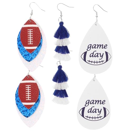 minkissy 3 Paare Mehrlagige Tropfenförmige Quasten Ohrringe PU Sportmotive Rugby Fußball Softball Damen Mädchen Modeschmuck für Party Festival von minkissy