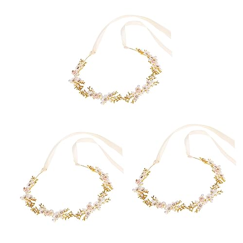 3 Pcs Stirnband Braut Haar Rebe Perle Schmuck Braut Haar Schmuck Goldene Hochzeit Stirnband Brautschmuck Perle Haar Rebe Legierung Die Blumen Strass Haar Brautjungfer von minkissy