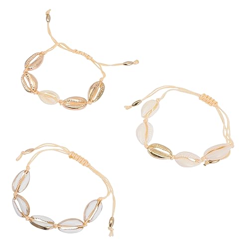 minkissy 3 Sätze Gewebtes Armband Kaurischnecke Hülse Armbänder Häkeln Strand Schale Fußkettchen Muschel-Charm-Armband Muschelarmband Fußkettchen Legierung 3 Stücke * 3 von minkissy