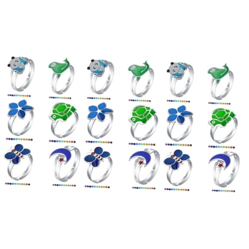 minkissy 3 Sätze Teiliges Farbwechselnder Finger Ring Für Thermochromischer Cartoon Ring Öffnungsdesign Für Tägliche Anlässe Macht Outfit 6 Stück * 3 von minkissy