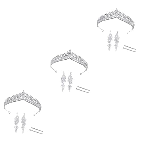 3 Sätze Kronen-Ohrring-Set eleganter Schmuck Accessoires für Hochzeitskleider Bobby Tiara Zubehör für Partykostüme Braut Krone Haarnadel Ohrring Kit empfindlich einstellen Ohrringe von minkissy