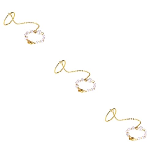 minkissy 3 Stck. Retro Einteiliges Perlenring mit Kette Kreativer Vintage Finger Schmuck für Damen Elegantes Design Hochwertige für Besondere Anlässe von minkissy