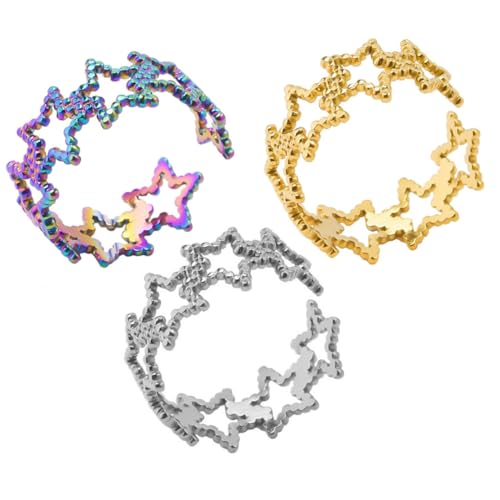 minkissy 3stücke Verstellbare Sternfingerringe Aus Edelstahl Für Damen Offene Ringe Mit Sternmotiv Praktische Und Flexible Accessoires Für Alltag Und Festivals von minkissy