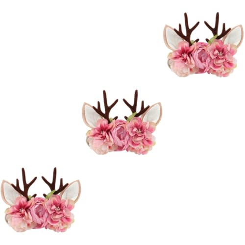 minkissy 3 Stk Baby Stirnband Weihnachtsgeschenke Florale Haaraccessoires Bandana Stirnband Kitzhorn-stirnband Geweih Cosplay Kopfbedeckung Rentierohren Stirnband Blumenkopf Wickeln Seide von minkissy