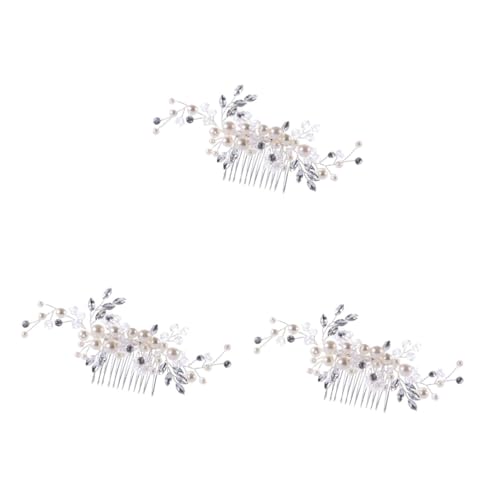 minkissy 3 Stk Perlenhaarkamm haarspange hochzeit haarnadeln hochzeit Brautjungfer Haarkamm Perlenkamm Tiara kopfschmuck Braut Haarkamm Kristall Kopfbedeckung Haare hoch Bankett Weiß von minkissy