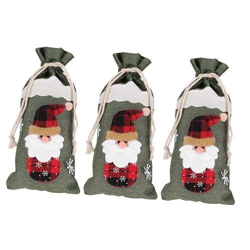 minkissy 3 STK Weihnachtsweinset Puppe Weinflaschenabdeckung Weihnachten Weinflaschenabdeckungen Weihnachtsweinflaschentasche Weihnachtliche Flaschenabdeckung Poochita-plüsch Leinen- Green von minkissy