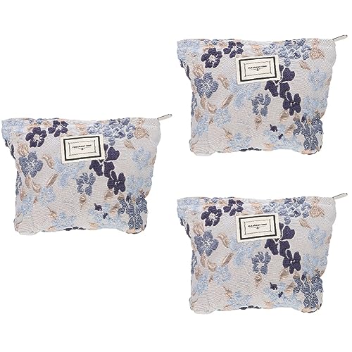 minkissy 3st Blumen-Kosmetiktasche Aufbewahrungstasche Für Toilettenartikel Hautpflegetasche Blaue Clutch-geldbörsen Für Frauen Gestickte Blumen-Clutch Kupplung Polyester Französisch Reisen von minkissy