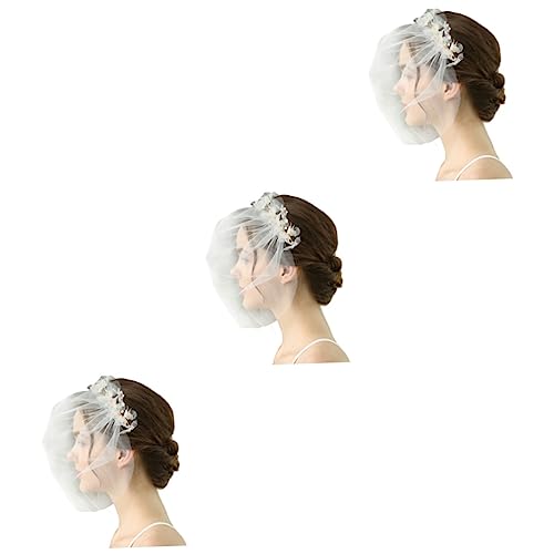 minkissy 3 Stück Damen Hochzeitskleid Haarschmuck für Frauen Hochzeit Haarschmuck für Frauen Schleier für Bräute Hochzeit Vogelkäfig Schleier Perle Weiß Schleier Spitze Brautschleier Haarnadel von minkissy