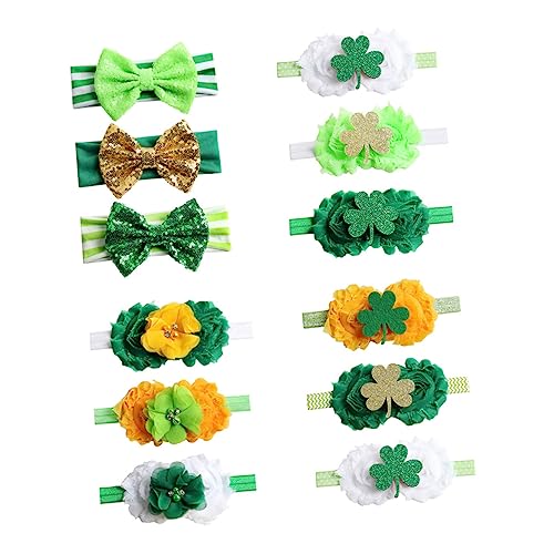 minkissy 3st Kleeblatt Stirnband Baby Schleifen Haar Wickel Blumenstirnband Mit Glücksklee Patrick Day Haarband Floraler Kopfschmuck Baby-dusche-turban Klee Haarband Elastisch Kind Armband von minkissy