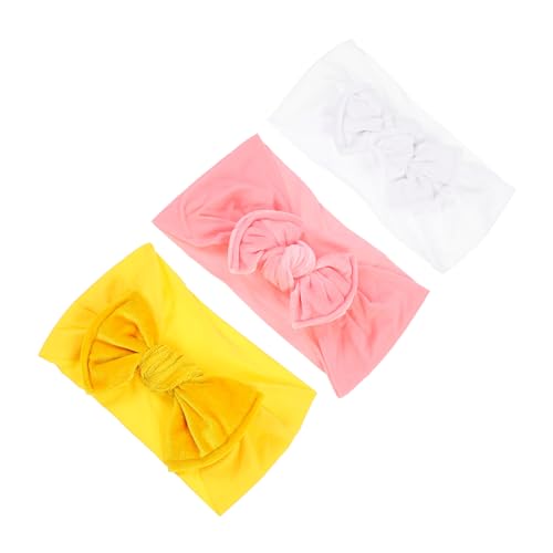 minkissy 3 Stück Haarband mit Schleife Nylon Haarschmuck für Neugeborene Junge Mädchen Dekorative Kopfbedeckung für Fotos und Feiern Rosa Weiß und Gelb von minkissy