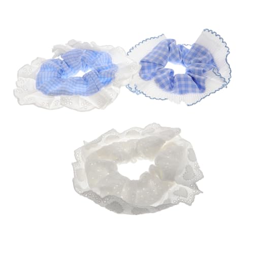 minkissy 3stücke Karierte Haargummis Mit Spitzenrand Haargummis Für Mädchen Elastische Haarbänder Accessoires Für Damen Vielseitige Haar-accessoires Für Reisen Und Täglichen Gebrauch von minkissy