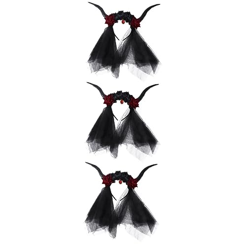 minkissy 3 Stk Halloween Retro Antilopen Horn Stirnband Kopfschmuck Gotisches Kostüm Gothic Haarschmuck Haarband Aus Horn Halloween-teufel-stirnband Schwarz Geweih Damen Harz Dämon von minkissy