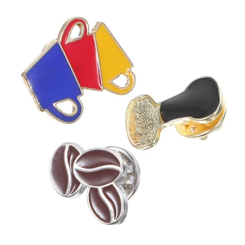 minkissy 3 Stück Kaffeetassen-brosche, Süße Anstecknadeln Mit Kaffeebohnenstampfer, Für Hüte, Schals, Mäntel, Kleidung, Schmuckzubehör Im Café-stil von minkissy