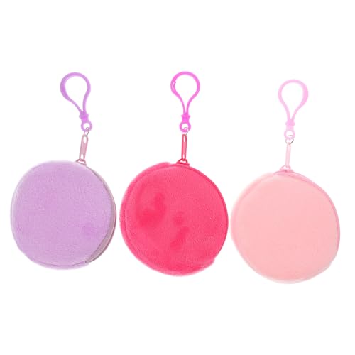minkissy 3 Stück Kleine Plüsch Geldbörsen Rund Weiche Münzbeutel mit Druckknopfverschluss Farbenfrohe Mini Schlüsselanhänger Taschen für Ohrhörer und Kleingeldaufbewahrung von minkissy