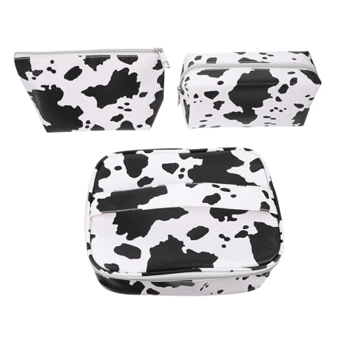 minkissy 3 Stück Kosmetiktasche mit Kuh Druck für Damen Reise Make Up Tasche Große Kosmetik Aufbewahrungstasche Praktische Toilettenartikel Tasche für Reisen von minkissy