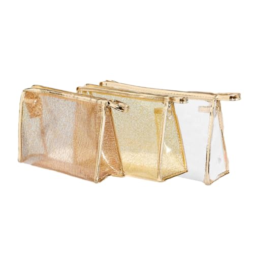minkissy 3stücke Teiliges Transparentes Makeup Bag Multifunktionale Kosmetiktasche Für Damen Reisetasche Toilettenartikel Organizer Weiß Kaffee Und Gold Zippered Handtasche Für Kosmetik von minkissy