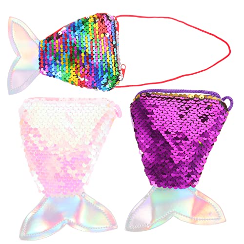 minkissy 3 Stück Meerjungfrau Geldbörse Strand Geldbeutel Geldbörse mit Meerjungfrauenflosse Party Mini aufbewahrungssack Storage Pockets Single-Umhängetasche Multifunktionstasche Polyester von minkissy