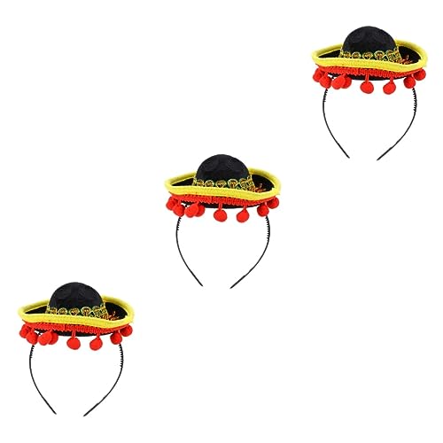 minkissy 3st Halloween Mexikanischer Hut Sombrero-hüte Mit Ballfransen Mexikanisches Haarband Stirnbänder Für Männer Mexikanischer Sombrero-haarreifen Mini-haarreifen Mexiko Mann Mit Hut von minkissy