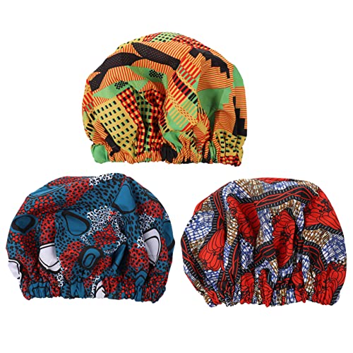minkissy 3 Stück Schlafmütze Mit Afrikanischem Aufdruck Motorhaube Mütze Haarpflegekappe Für Frauen Schlafkappen Zum Schutz Der Haare Elastischer Breiter Rand Kopftuchloch von minkissy