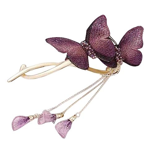 3st Schmetterling Bestickte Haarspange Haarspangen Aus Metall Für Damen Haarschmuck Für Damen Chinesische Haarstäbchen Quastenclip Glattes Haar Violett Legierung Fräulein Schal von minkissy