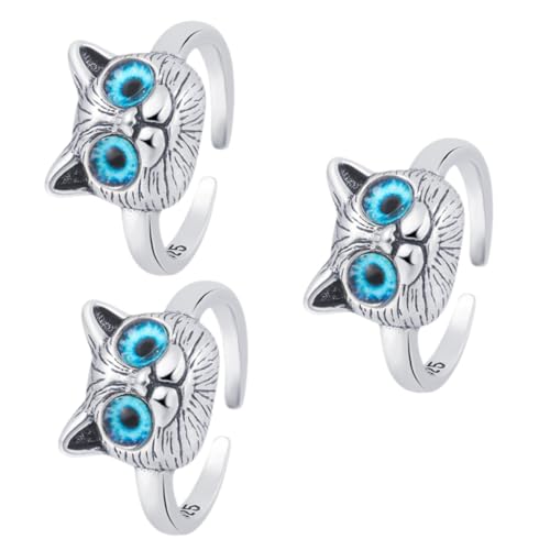 minkissy 3 Stück Schmuck Ring Verstellbarer Fingerring Süßer Katzenring mit Blauäugigem Design Modischer Ring für Damen für Besondere Anlässe von minkissy
