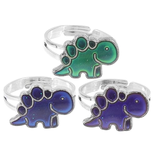 minkissy 3 Stück Stimmungsring Dinosaurier Farbwechselring Damen Verstellbar Offener Epoxid Schmuck für Partys Halloween Alltag von minkissy