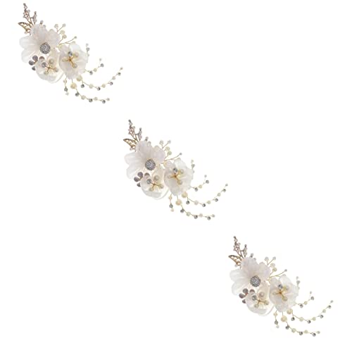 3st Strass-blumen-haarspange Haarspange Mit Strassperlen Blatt Hochzeit Haarnadel Perlenstirnbänder Für Frauen Haarschmuck Braut Zinklegierung Jahrgang Haarnadel von minkissy