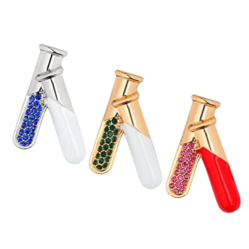 minkissy 3 Stück Strass Reagenzglas Broschen Labor Schmuck Anstecknadeln mit Farbigen Kristallen Leichte und Komfortable Anstecker für Damen und Herren Vielseitig Kombinierbar für Alltag von minkissy