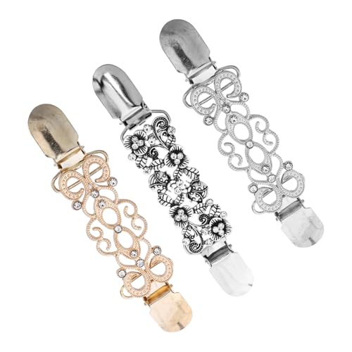 minkissy 3 Stück Teiliges Damen Strickjacken Clips mit Strassbesatz Eleganter Schal Kleidungsclip zur Dekoration und Fixierung Modische Kragenhalter für Pullover und Cardigans von minkissy
