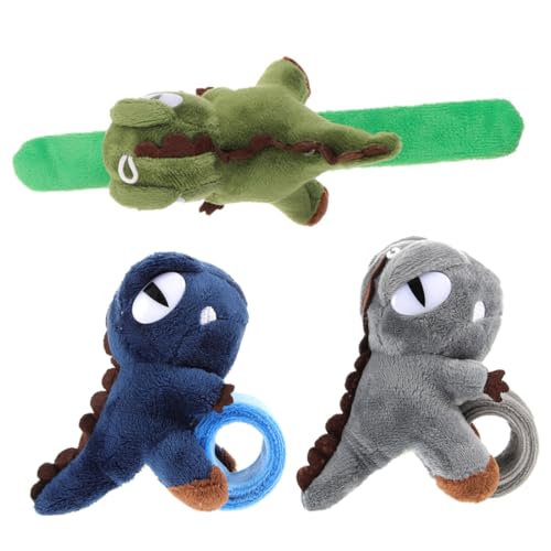minkissy 3 Stück Teiliges Dinosaurier Plüsch Klatscharmband Weiche Tier motiv Armbänder in Grün und Blau Komfortabel Langlebig Leicht Tragbar für Erwachsene Party mitgebsel von minkissy