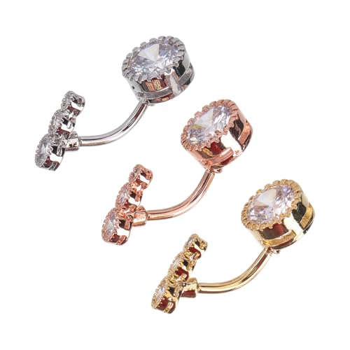 minkissy 3 Stück Teiliges Elegantes Bauchnabelpiercing mit Zirkonia Stilvolle Schmuckstücke Silber Roségold und Gold für Damen für Alltag Partys und Festivals von minkissy