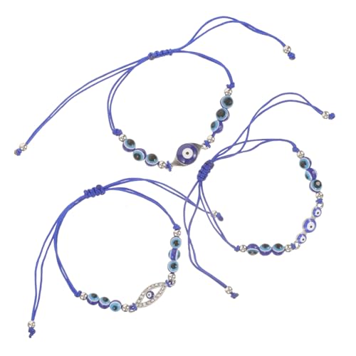 minkissy 3 Stück Teiliges Evil Eye Armband mit Blauen Perlen Schutzarmbänder für Damen und Herren Verstellbar Modischer Schmuck für Alltag Party und Besondere Anlässe von minkissy