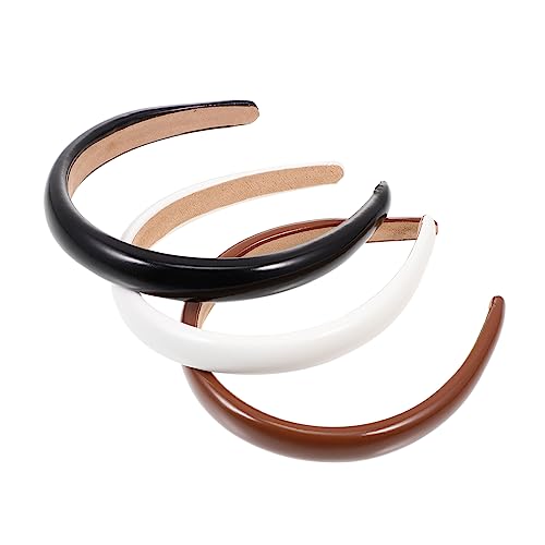 minkissy 3 Stück Teiliges Haarreifen aus PU Leder Gepolstert Hohe Kopfhöhe Solide Farben Haarbänder für Damen Bequem und Vielseitig für Alltag und Festlichkeiten von minkissy