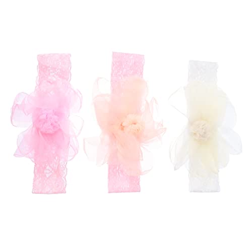 minkissy 3 Stück Teiliges Haarschmuck Blumen Lace Haargummis für Mädchen Elastische Kopfbedeckung für Shower Geburtstagsfeiern und Familienfotos von minkissy