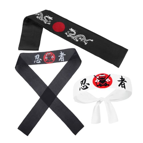 minkissy 3 Stück Teiliges Ninja Stirnband mit Japanischem Karate-design Authentisches Bushido Kopftuch in Schwarz und Weiß Vielseitig für Sport Kochen Sushi Kostüme und Familienfeiern von minkissy