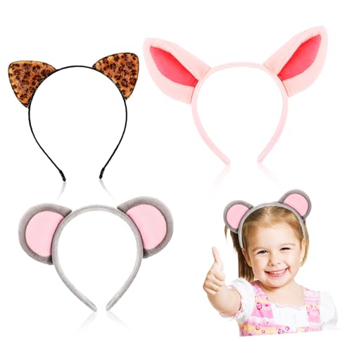 minkissy 3 Stück Teiliges Tier Stirnbänder mit Leopard und Schweineohren Weiche Cosplay und Party Haarreifen aus Hautfreundlichem Stoff Vielseitiges Zubehör für Fasching Schminken und von minkissy