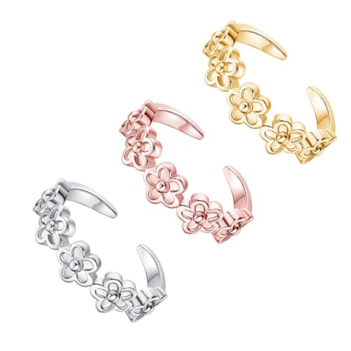 minkissy 3 Stück Teiliges Verstellbares Zehenring Kupfer Dekorative Fuß und Fingerringe Gold Weiß und Roségold Komfortabel Modisch für Damen bei Alltag und Party von minkissy