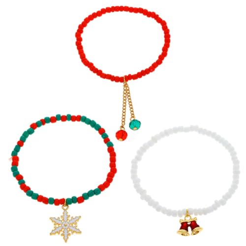 minkissy 3 Stück Teiliges Weihnachts-armband Frauen und Mädchen Bunte Perlen und Schneeflocken-glocken-design Modische Handgelenkschmuck Festlich und Vielseitig Kombinierbar von minkissy
