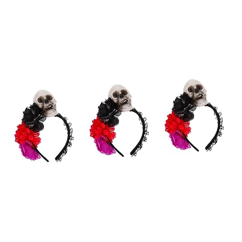 minkissy 3st Totenkopf-stirnband Halloween-kostümzubehör Schwarzes Blumenstirnband Halloween-rosen-stirnband Halloween Blumenstirnband Leichenbraut Kostüm Frau Cosplay Haarring Stoff von minkissy