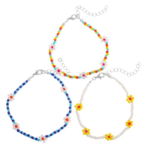 minkissy 3 Stück Urlaub Reisperlen Fußkettchen Perlen Fußkettchen Armband Stapelbares Perlen Fußkettchen Gänseblümchen Stapelbares Armband Boho Fußkettchen Gänseblümchen Perlenarmband von minkissy