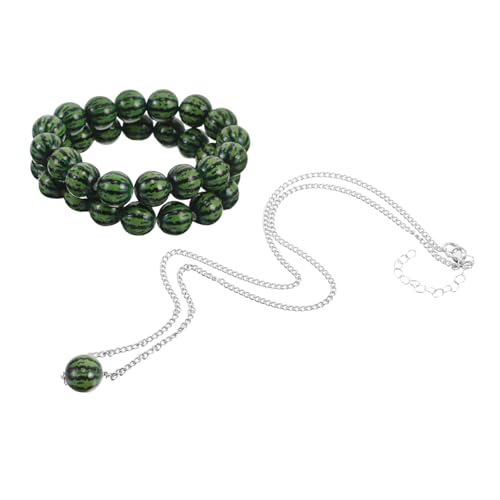 minkissy 3stücke Wassermelonen-armband Verstellbares Armband Und Halskette Mit Tropischem Design Handgefertigter Obstschmuck Accessoires Für Frauen Für Alltag Und Partys von minkissy