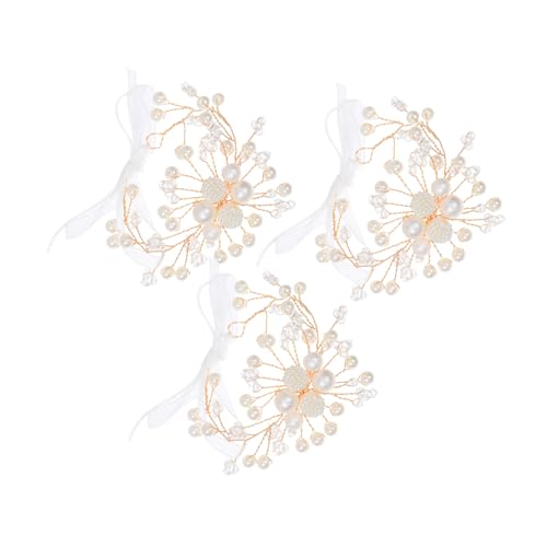 minkissy 3 Stück Weiße Perlen Handgelenksblumen Brautjungfern Hochzeit Handgelenk Corsage Armbänder Elegant für Braut und Feier Geeignet von minkissy