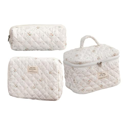 minkissy Charmante Gesteppte Make-up-Tasche Mit Blumenmuster Reise-kulturtasche Aus Baumwolle Großes Und Mittelgroßes Federmäppchen Ästhetischer Organizer Für Frauen von minkissy