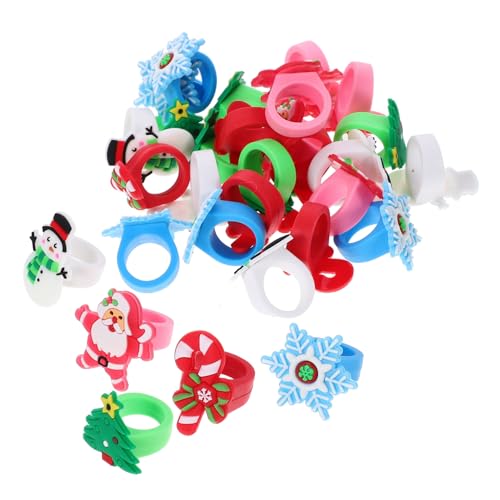 minkissy 30 Stück Weihnachtsmann Ringe Für Weihnachtsfeiern Kinderringe Cartoon Fingerringe Kinderschmuck Ringe Kunststoff Fingerringe Kinderschmuck Kleinkinder Mädchen Schmuck von minkissy