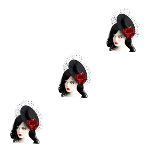 minkissy 3St Haarspangen für Damen Rosendekor Haarschmuck für Damen Fascinator-Hut-Clip -Party-Haarspange Blumenmaschen-Haarspange Vintage Haarspange Haarnadel für Mädchen Zylinder von minkissy